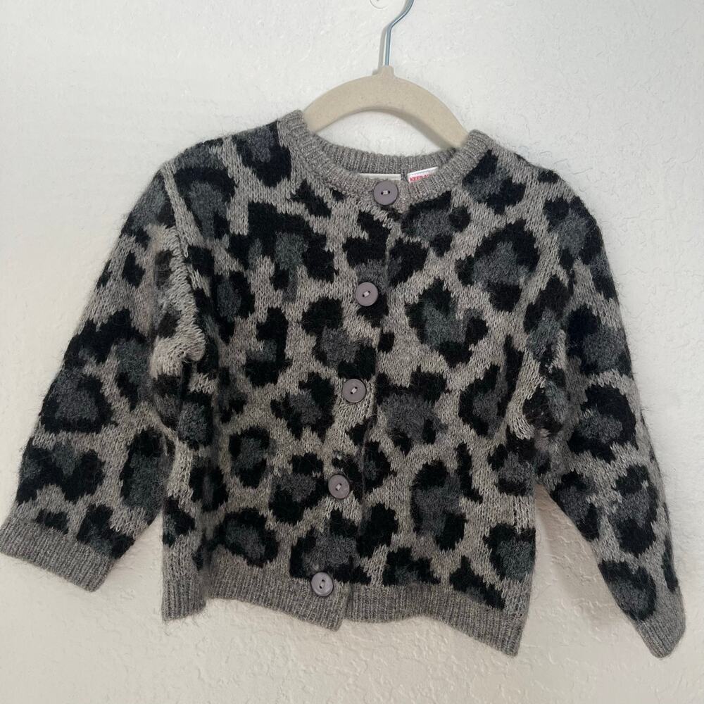 NWOT Zara Leopard Print Fuzzy Knit Cardigan – Gray/Black 12-18 Months (1.5Y)